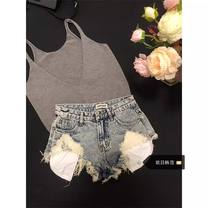 Y2K American Style Retro Hot Girl Tassel Rick Denim Shorts Women's Summer New Slim Exposed A- line Hot Pants
