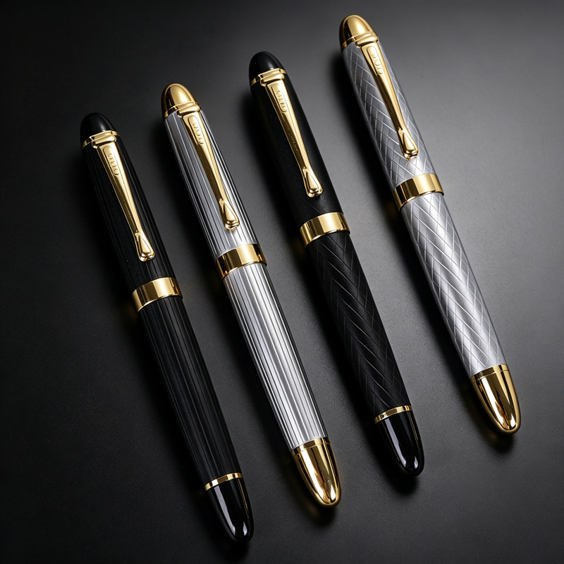 Heavy-duty, electroplated, engraved metal ballpoint pen, suitable for corporate business and office use, a great gift option, and customizable with a logo