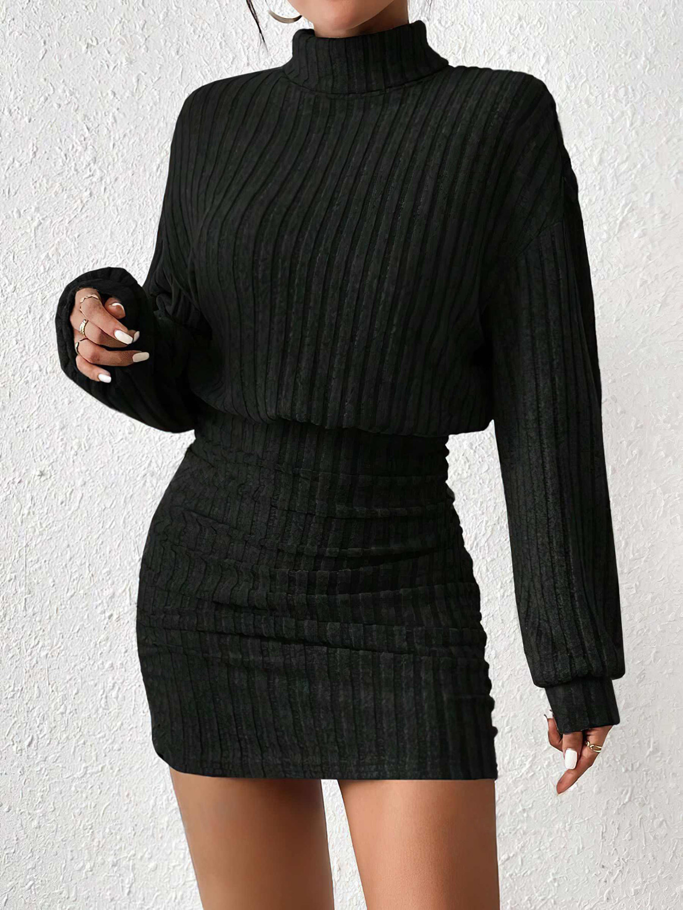 GraceChic 2025 Cross-Border European And American Autumn Winter Women's New Bodycon Long Sleeve High Neck Ribbed Knitted_voghion.com