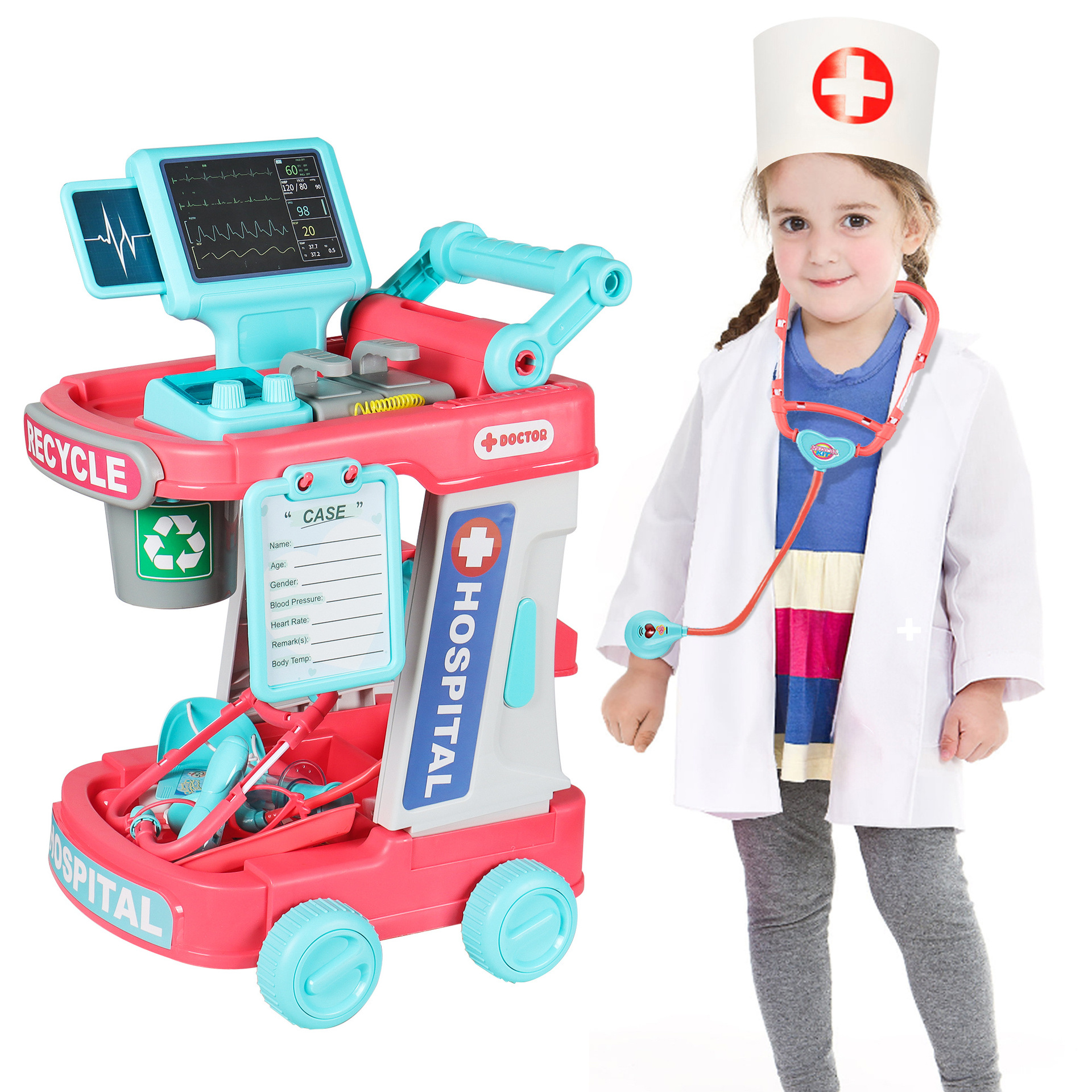 Doctor Kids Kit con Rolling Cart Dress Up Doctor Costume
