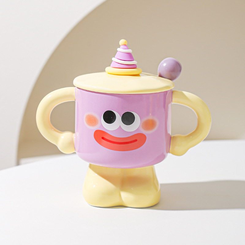 Taza de cerámica de payaso creativo con cubierta con cuchara taza de marca de taza de dormitorio de niñas taza de agua doméstica regalo de vacaciones amigos