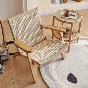 Scandinavian Ash Wood Beach Chair Ins Solid Wood Braided Rope Chair Net Red Saddle Chair Living Room Nap Single Recliner