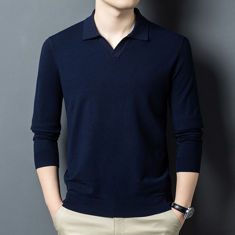 Puyuan Knitted Sweater Spring and Autum Seagull Collar 6 Wool Men's Anti-Pilling Knitted Long-Sleeved Polo Shirt Men's Wholesale