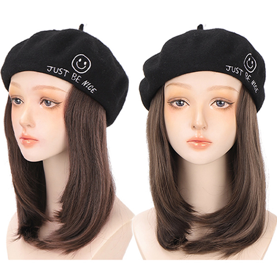 pruik herfst en winter fluwelen baret hoed pruik kort steil haar licht krullende hoed pruik alles in één_voghion.com