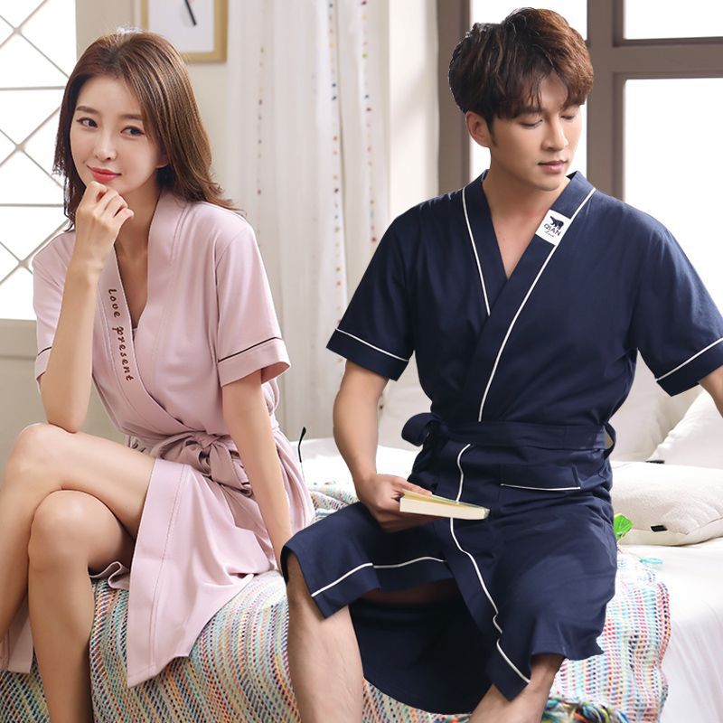 Verano de las mujeres largo Albornoz sexy algodón los hombres hermana gorda más tamaño delgada pareja Pijamas