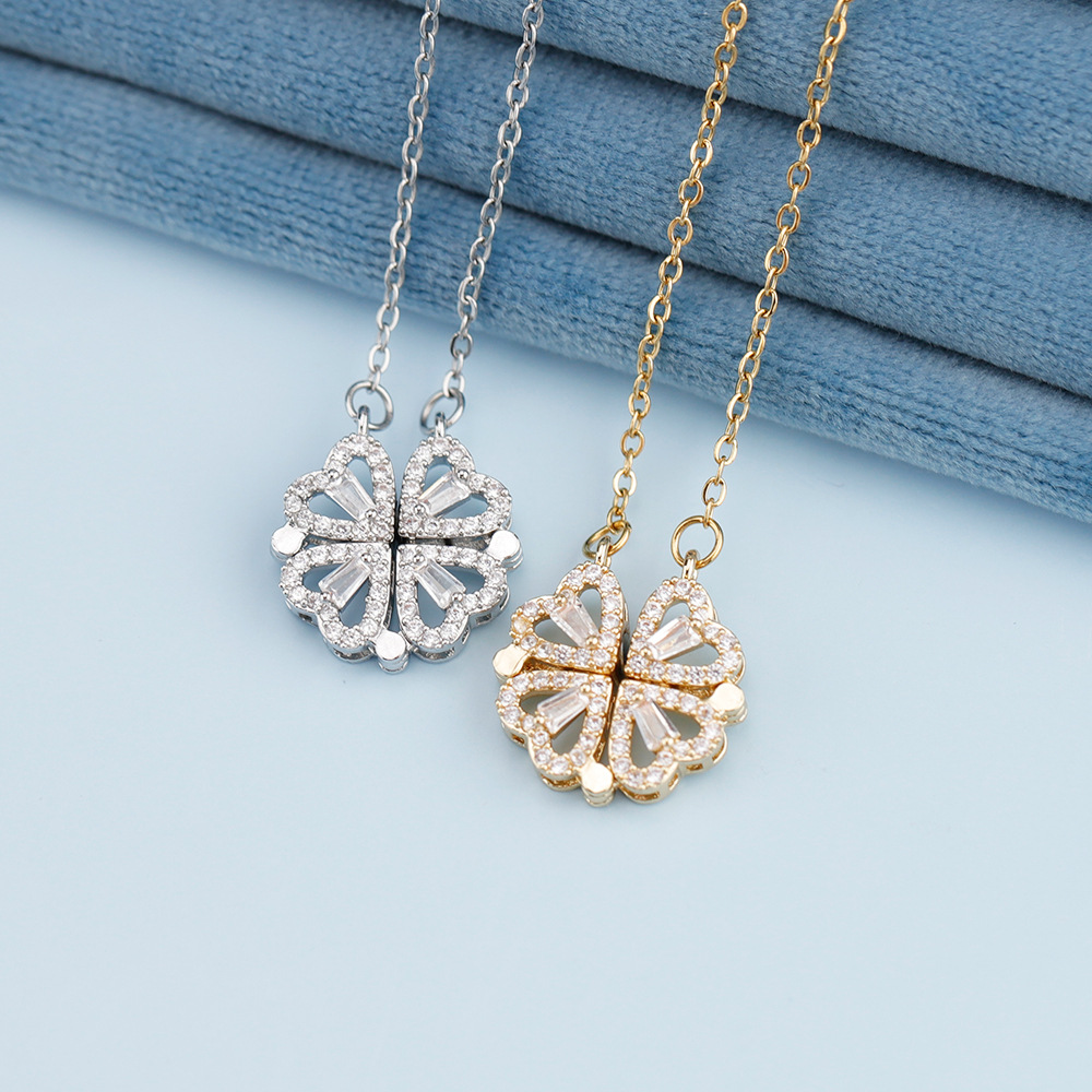Stainless Steel Chain Material Stainless Steel Copper Simple Style Four Leaf Clover Plating Inlay Zircon Pendant Necklace