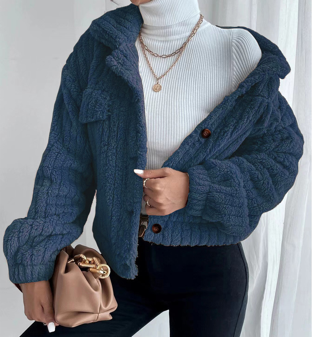 Giacca donna in peluche con revers blusa in velluto confortevole_voghion.com
