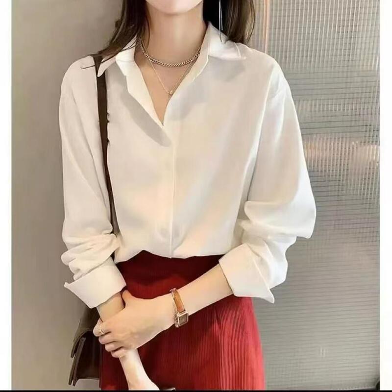 醋酸缎面衬衣女职业装春夏复古港味风设计感小众长袖衬衣白色|undefined
