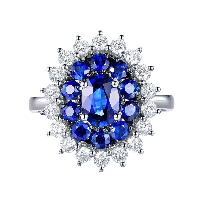 Anillo de imitación de zafiro natural estilo princesa Diana para mujer, chapado en oro de 18 quilates, con incrustaciones de diamantes y piedras preciosas de colores. ¡Oferta imperdible!_voghion.com