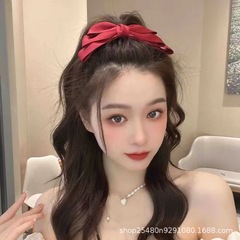 ネットの赤いかわいい3層の蝶結びの百合の黒い頭飾りのトップは韓国系のヘアピンの少女の髪飾りの団子のアヒルの口の挟みを挟みます。