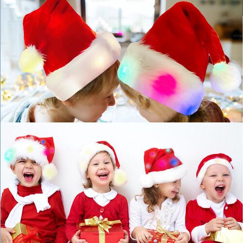 LED light-up high-quality plush children and adult Christmas hat with full headband lights, Christmas decoration supplies