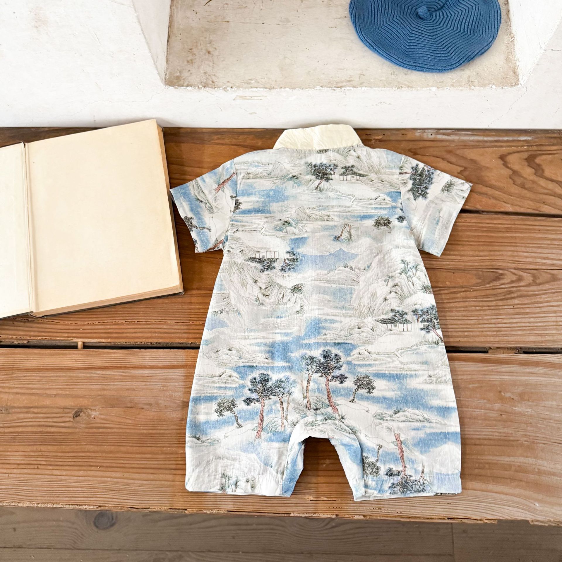 Ins China Feng Shui tinta pintura abierto ropa de escalada de bebés algodón blando ropa de aniversario