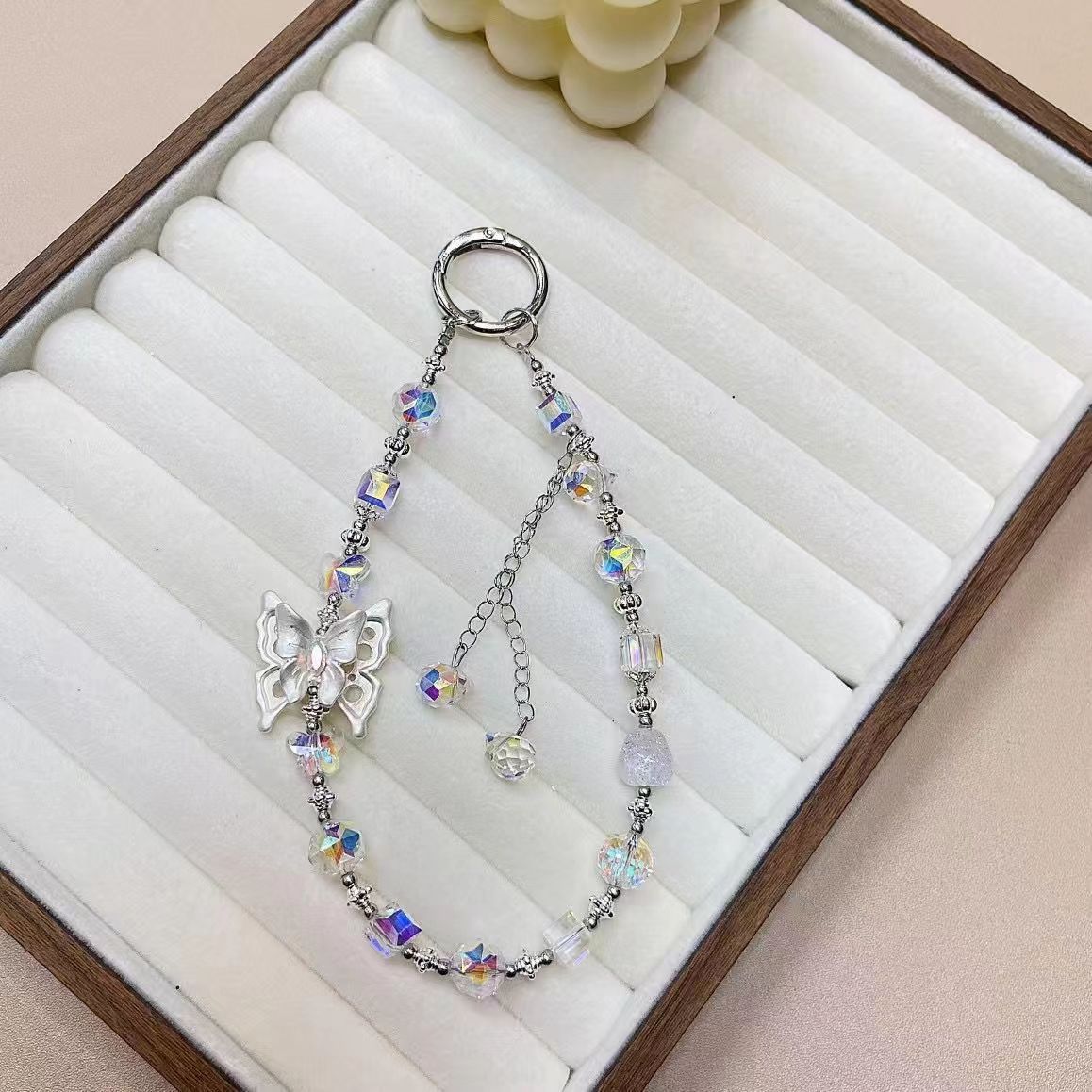Lujo de alta gama, gran mariposa, cristal, cuentas, cadena de mano, cordón de muñeca, carcasa para teléfono móvil, accesorios femeninos, llavero, colgante