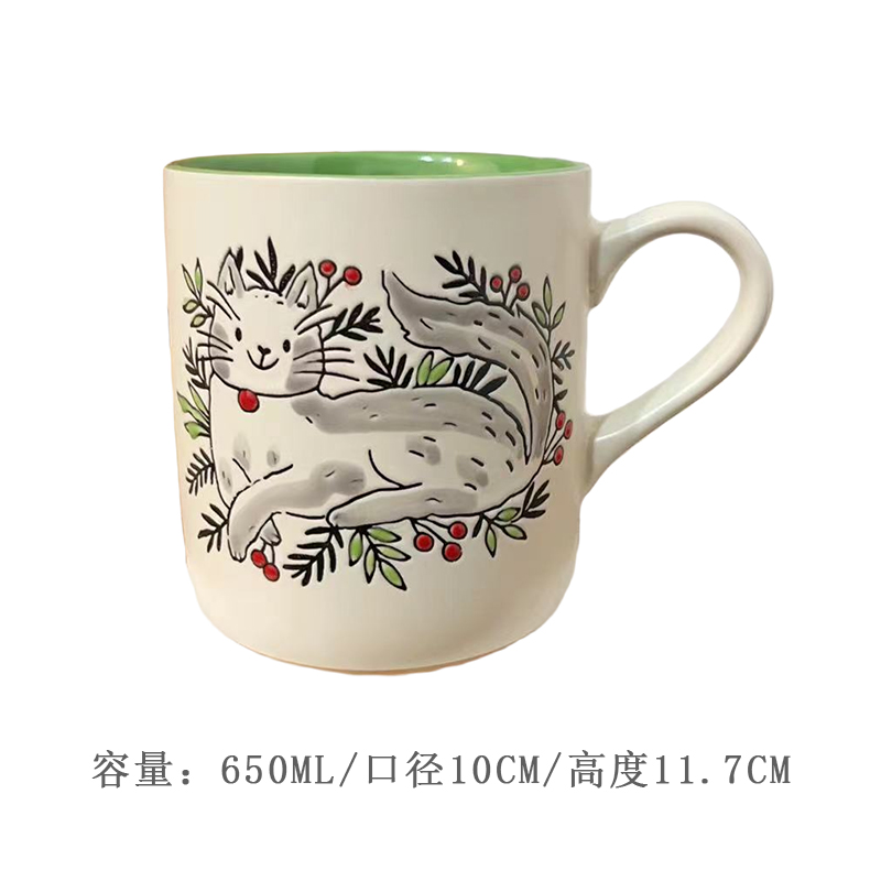 Cerámica bajo vidriado pintado a mano linda taza de gato taza de agua taza de desayuno taza de avena pareja micro pomelo