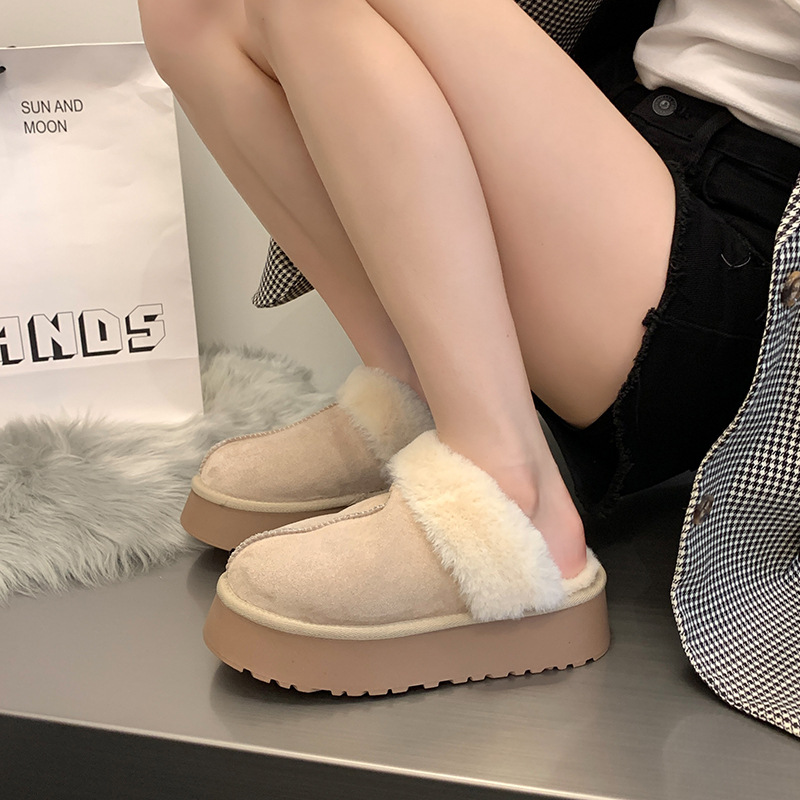 Pantofole pelose Baotou da donna da indossare fuori autunno e inverno nuovo stile celebrità di Internet muffin suola spessa più scarpe di cotone pigro calde di velluto_voghion.com