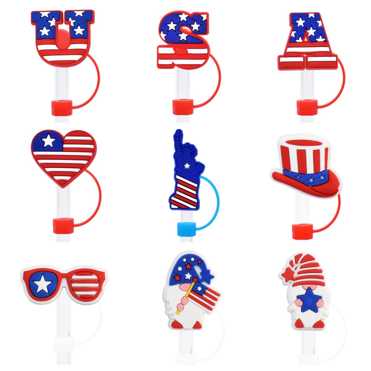 Cross-border Independent Day Straw Cup Straw Dust Cover Creative DIY Decorative Accessory 10mm Silicone Straw Cap