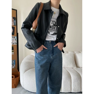 定制 质感蛋白Pu皮 Vintage中古经典小翻领皮衣外套小个子 SN2841