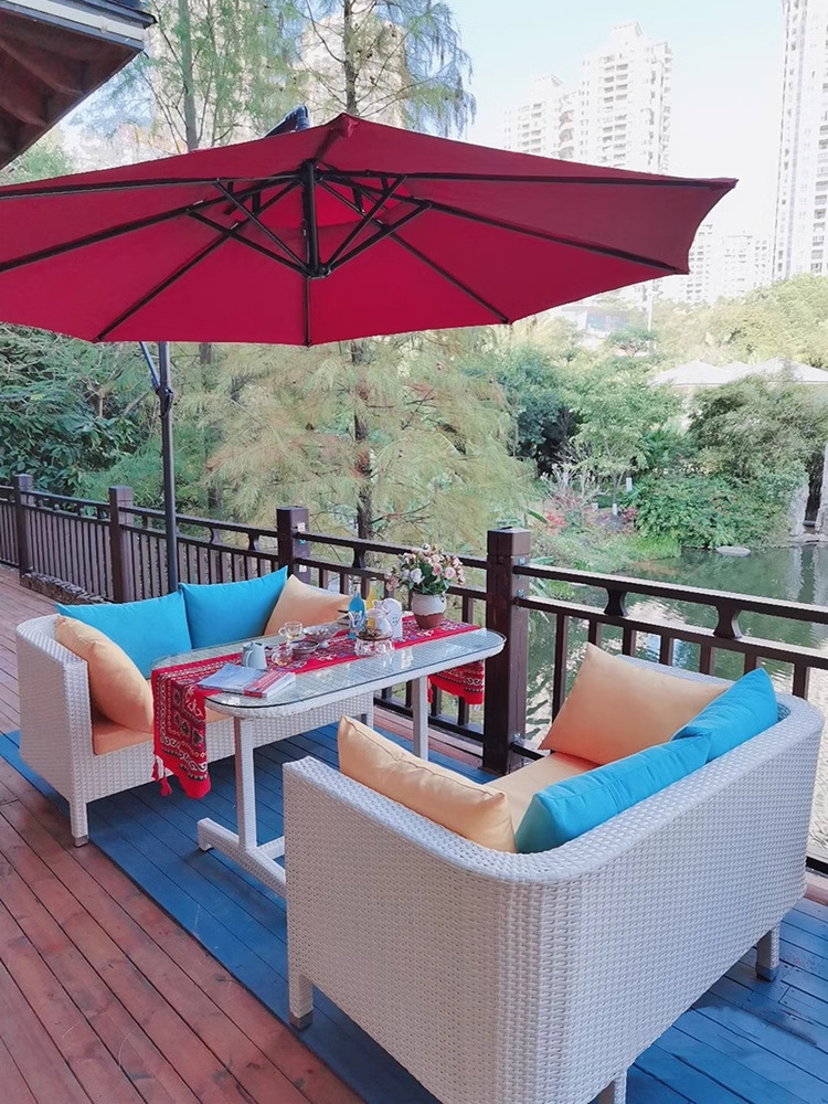 Creativa silla de caña al aire libre sofá doble muebles de caña balcón anti-tejer mesa de jardín mesa y silla combinada mesa de té patio