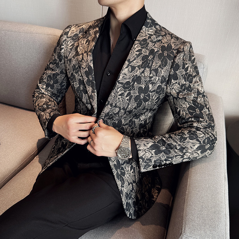 2026 Spring British Korean Style Slim Fit Men's Business Casual Embroidered Jacquard Suit Jacket 2026 Spring British Korean Style Slim Fit Men's Business Casual Embroidered Jacquard Suit Jacket