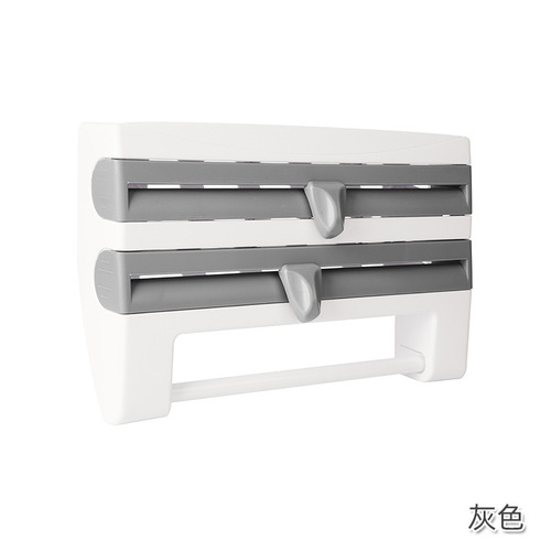 Multifunctional cling film cutter wall-mounted kitchen paper towel holder sliding blade aluminum foil dividing box storage shelf