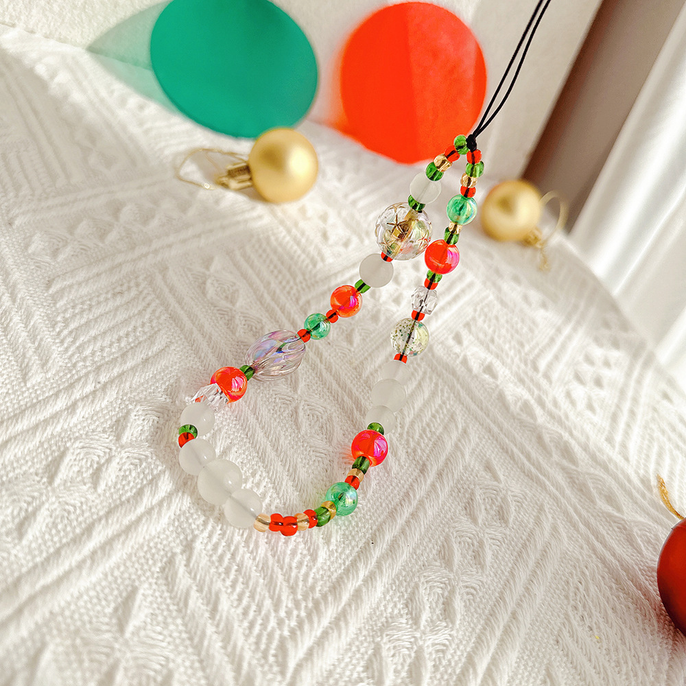 Amazon hot sale European and American Christmas mobile phone chain color handmade niche beaded anti-lost mobile phone lanyard wholesale