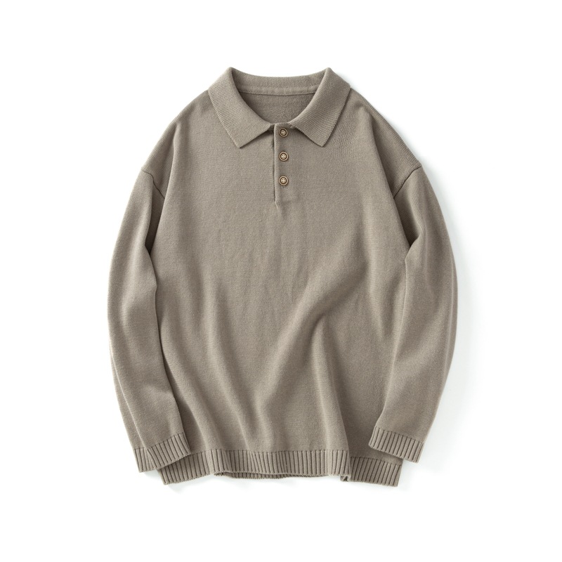 2023 Otoño e Invierno suéter abrigo solapa Polo camisa de manga larga suelta fuera del hombro suéter de los hombres coreanos