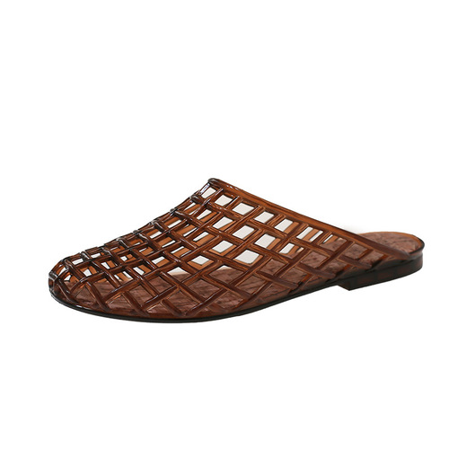 Mesh shoes niche half-slip sandals Korea's new transparent casual women's shoes one-leg plastic slippers hollow sandals