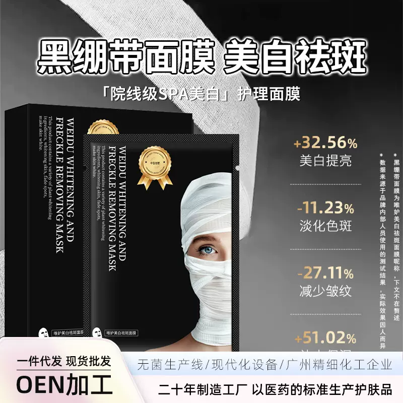黑绷带面膜韩国烟酰胺美白祛斑补水保湿抗皱逆龄肌批发玻尿酸