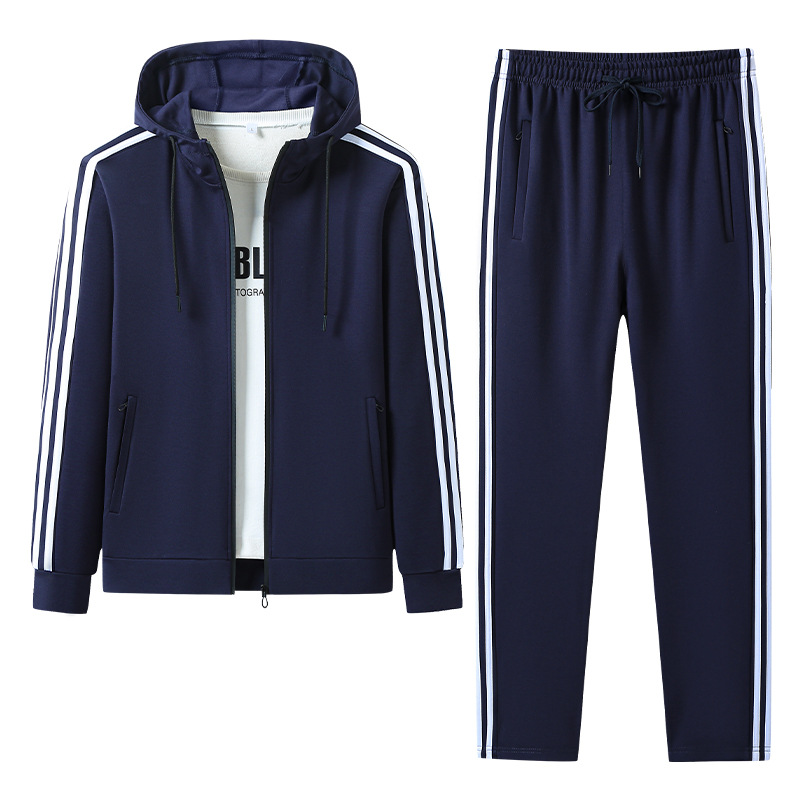 Juego con capuzas de primavera y otoño para hombres, camiseta, camiseta, pantalón deportivo para correr al aire libre, acondicionamiento físico, ocio, tres barras, dos piezas