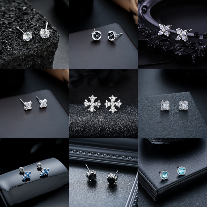 Cross-Border New Style Full Diamond Cluster Earrings for Men, Trendy and Versatile, High-End Cross-Shaped Iris Flower Earrings for Women