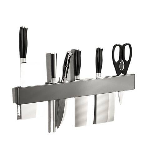 No punching kitchen knife rack stainless steel wall-mounted simple knife holder storage kitchen knife insert knife holder gray