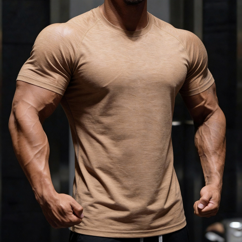 Cross - Border European Yard Summer Fitness Men 's Sports Short Sleeve T - shirt Ring Ring basket Training American sudando Top image 9