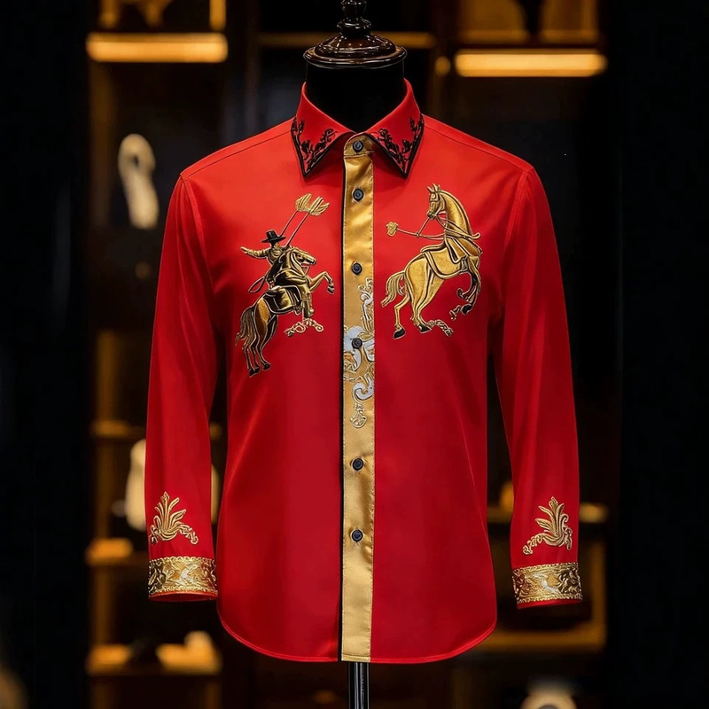 2026 Cross-border Men's Equestrian Shirt Casual White Shirt High-Quality Solid Color Long-Sleeve Formal Shirt European and American Fashion 2026 Cross-border Men's Equestrian Shirt Casual White Shirt High-Quality Solid Color Long-Sleeve Formal Shirt European and American Fashion