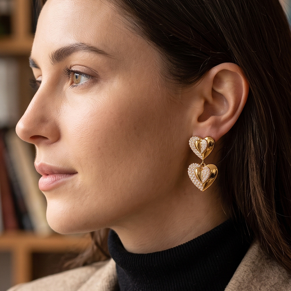 Alta Europa y América acero inoxidable damas moda transfronteriza venta caliente joyas de orejas con diamantes lujosos exagerados pernos de amor para mujeres