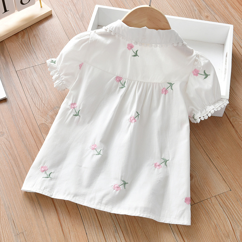 Camisa de manga corta para niñas 2023 Verano nuevo estilo coreano camisa blanca camisa de flores de moda para niñas moda para niños