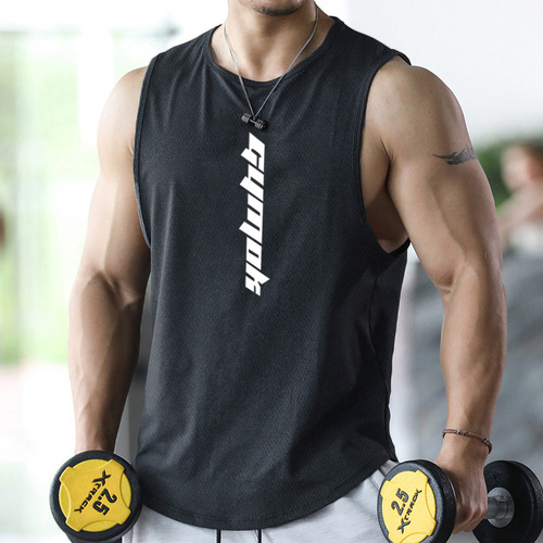 Mesh Vest Men's Quick-Drying Sleeveless T-Shirt Summer Ice Silk Men's Fitness Tank Top Plus Size Loose Half-Sleeved Fashionable Ice-Cool Style