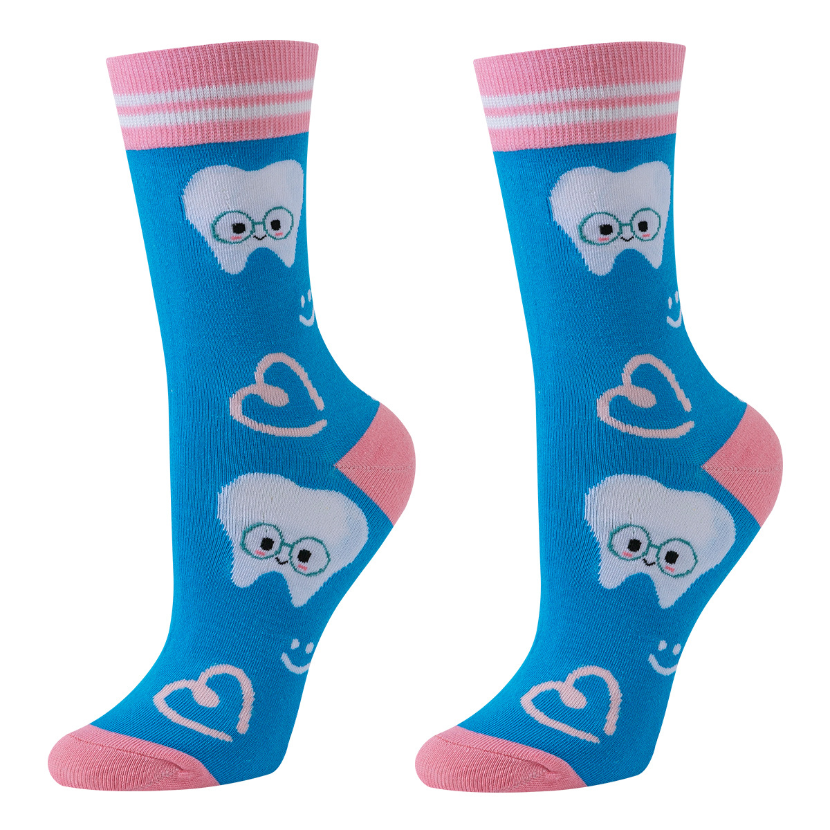 6 doble cartón de dibujos animados dientes de moda calcetines de algodón calcetines dientes femeninos calcetines de moda juveniles