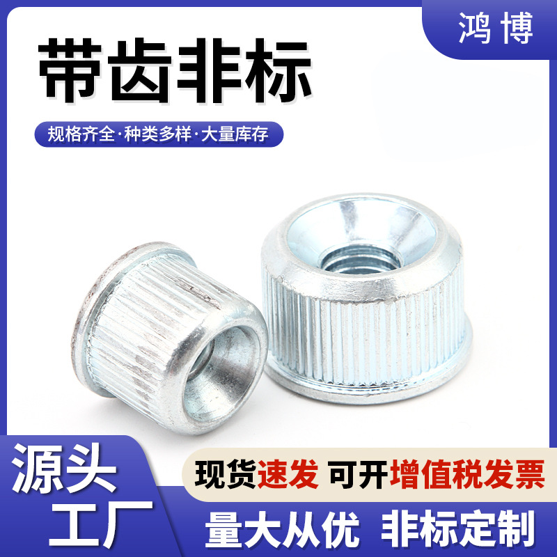 厂家供应带齿非标 家具螺母竹节管内铁底塞锥形螺母有唇帽