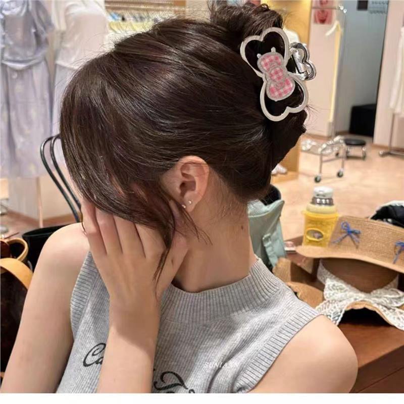 细闪KT少女感猫咪双面抓夹高级感银色蝴蝶结鲨鱼夹后脑勺盘发夹|undefined