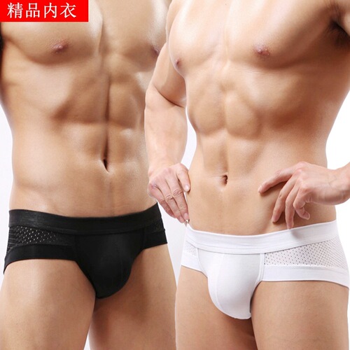Underwear men's modal mesh breathable briefs boys low-waist sexy comfortable large size shorts headband red