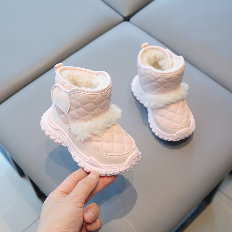 Botas de nieve para niños engrosadas con forro polar de Velcro alto de color sólido zapatos casuales acolchados de algodón cálidos botas acolchadas de algodón para hombres y mujeres