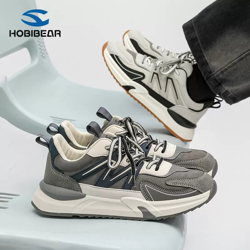 HOBIBEAR革面男鞋春秋潮牌运动鞋青年系带休闲鞋低帮单鞋厂家直销