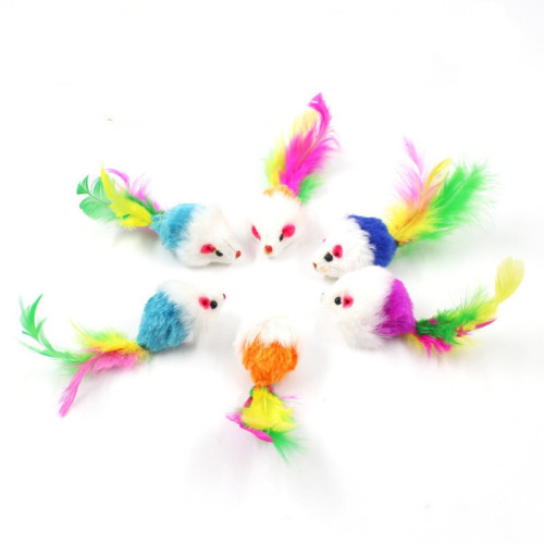 Plush Mouse Cat Toy Colorful Feather Cat Toy Simulated Mouse Cat Toy Pet Toy