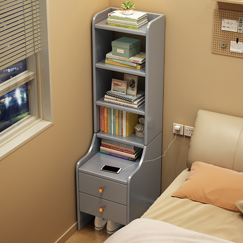 Tabernita de madera maciza moderna y simple estante de almacenamiento integrado armario doméstico pequeño estante de almacenamiento junto a la cama