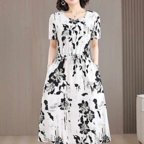 2026 New Summer Women's Plus-Size Dress That Covers the Belly, Loose Cotton Silk Elegant Mid-Length A-Line Dress 2026 New Summer Women's Plus-Size Dress That Covers the Belly, Loose Cotton Silk Elegant Mid-Length A-Line Dress