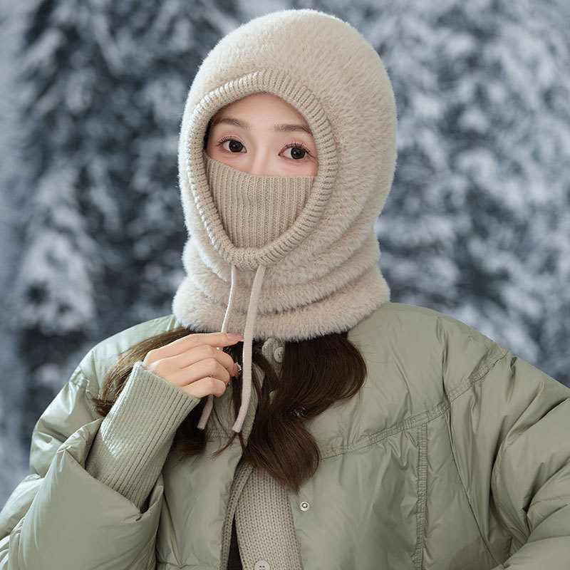 女士保暖围脖连体面罩帽秋冬季户外骑车套头一体帽东北滑雪防风帽|undefined