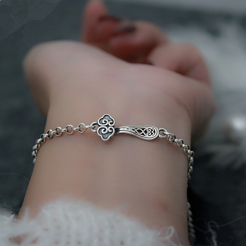 S925 Vintage Silver Plated Ruyi Transfer Lucky Bracelet for Men and Women Couple Personality All-match Simple Trendy Gift for Friends