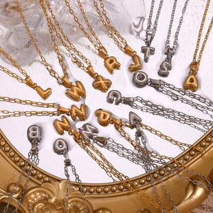 European and American Fashion Simple Niche Trendy Pendant Stainless Steel Plated 18K Gold Mini Bubble Letter Paperclip Necklace