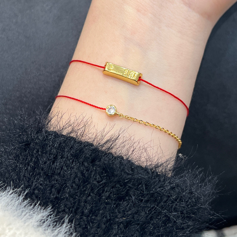 French Red String Gold Bar Bracelet, Gold-Plated, High-End Luxury, 2025 New Model, Couple's Edition, Zodiac Year Jewelry Trade