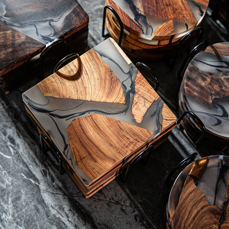 Yabai posavasos de madera simple junta de aislamiento de resina japonesa arte del té juego de té de Kung Fu taza de té estera bandeja de té ceremonia del té Accesorios
